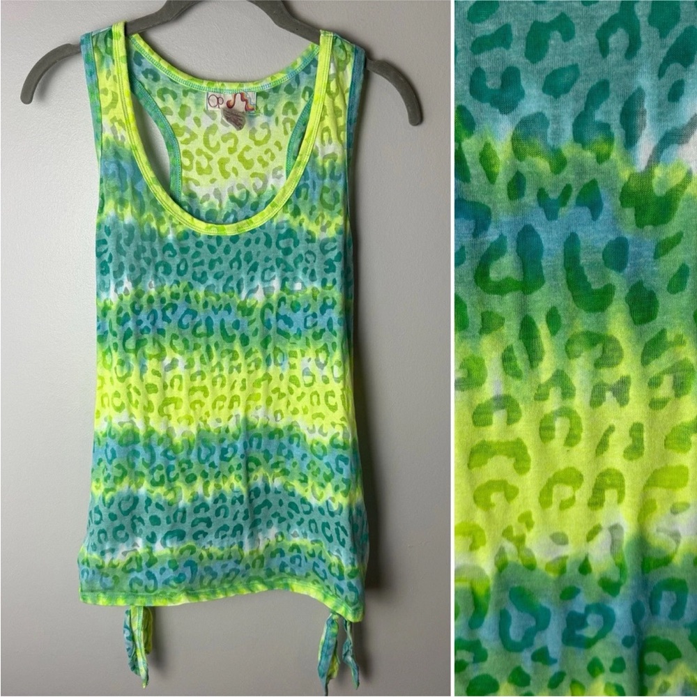 OP Tank Top Sz Large Burnout Material Side Ties Beach Coverup Blue Yellow Green